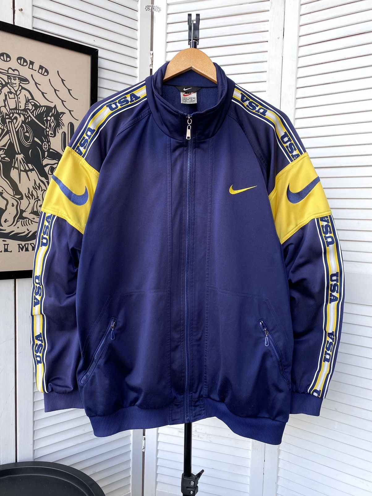 Nike × Vintage Vintage Nike USA Big Swoosh Lampasas Y2K Track Jacket Size US XL / EU 56 / 4 - 3 Thumbnail
