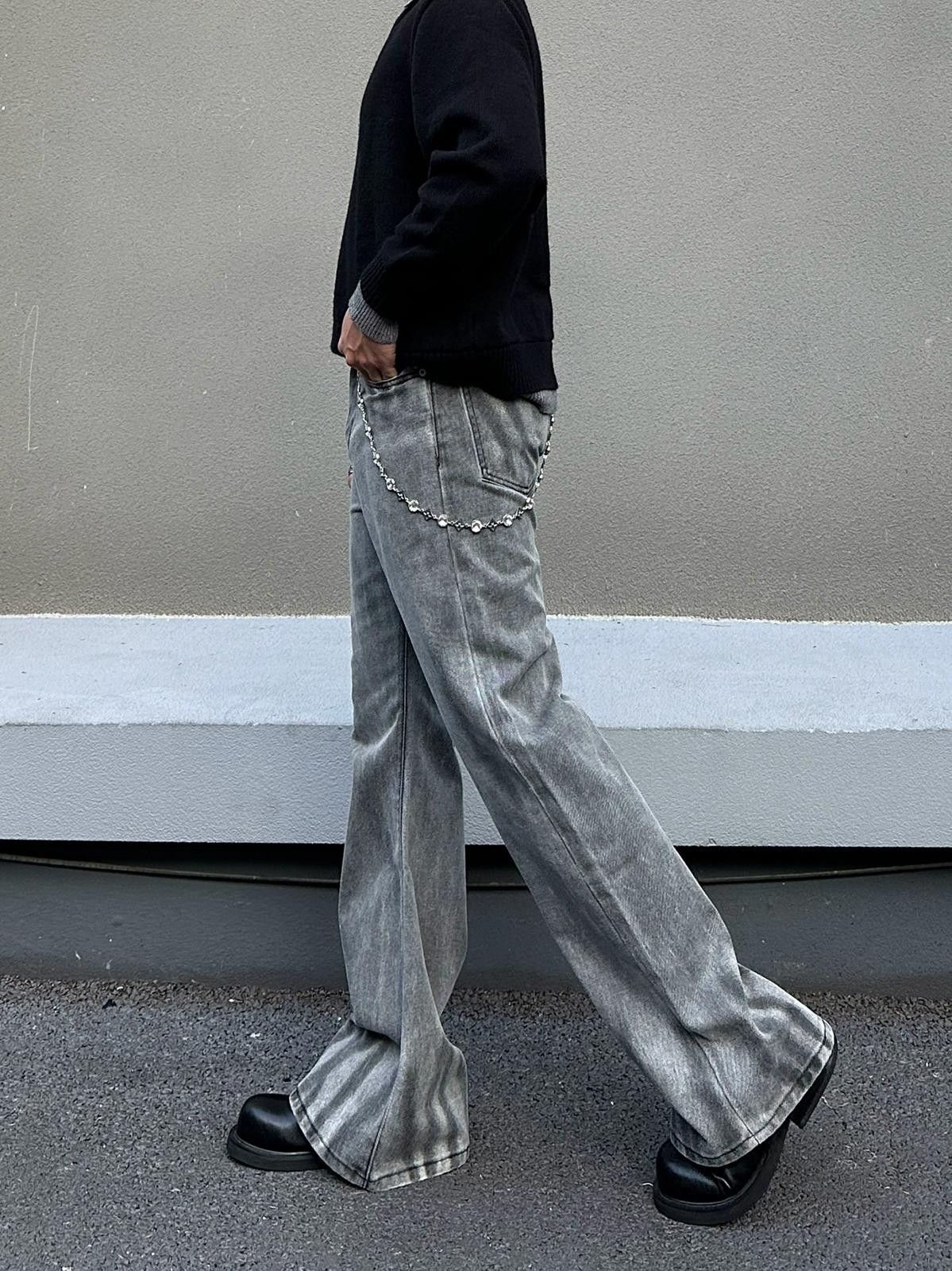Japanese Brand Gray Wide Leg Denim Jeans, Loose Fit Flared Jeans Size US 32 / EU 48 - 4 Thumbnail