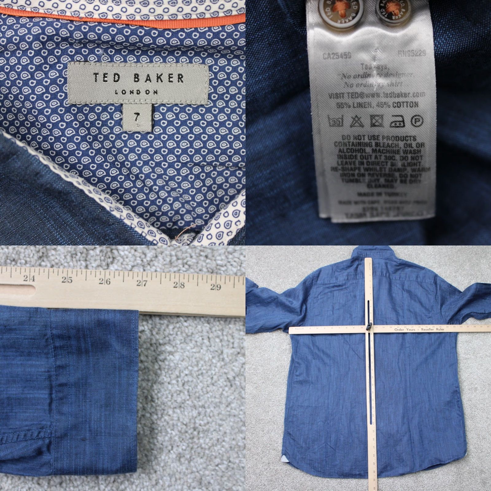 Ted Baker Ted Baker London Shirt Mens 3XL XXXL Blue Linen/Cotton Button-Up Long Sleeve Size US XXL / EU 58 / 5 - 8 Thumbnail
