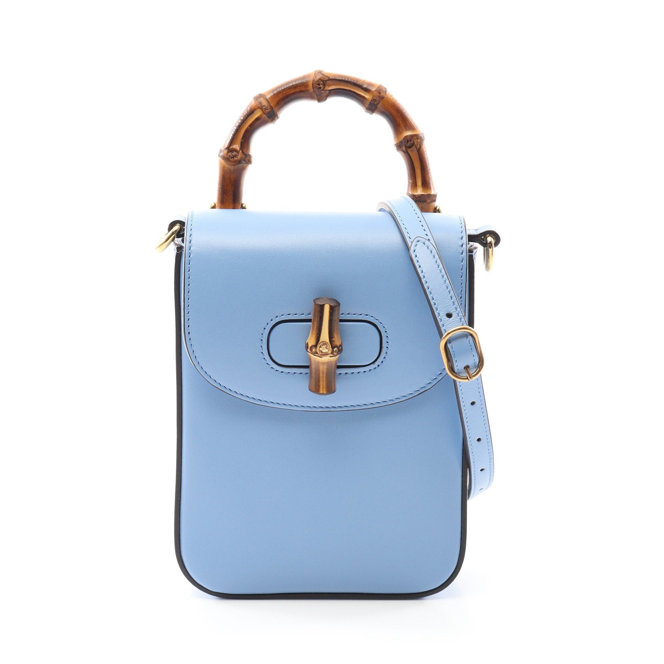 Gucci Gucci Bamboo Handbag Leather Light Blue 3Way Size ONE SIZE - 1 Thumbnail