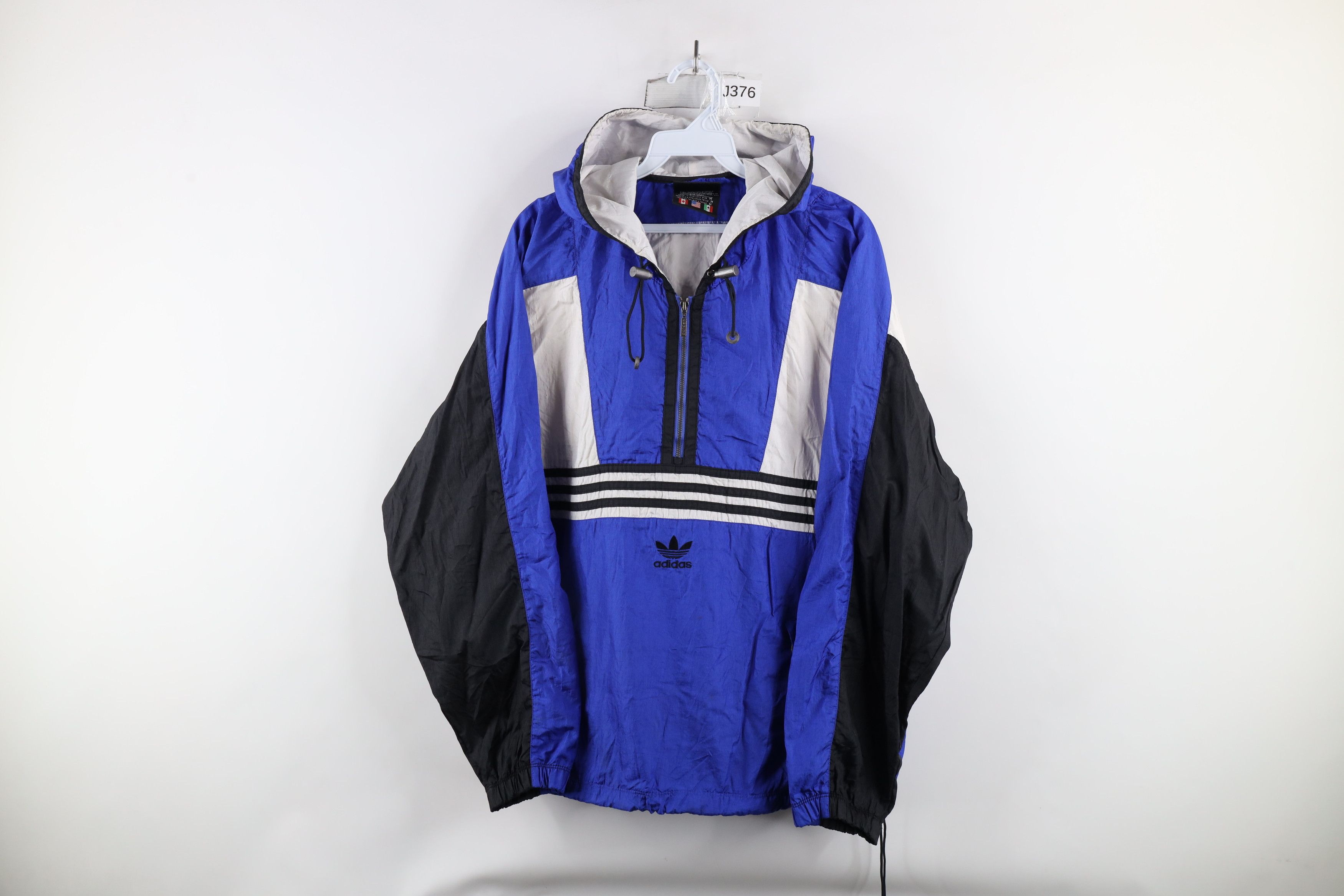 Vintage 90s Adidas Out Striped Half Zip Hooded Anorak Jacket