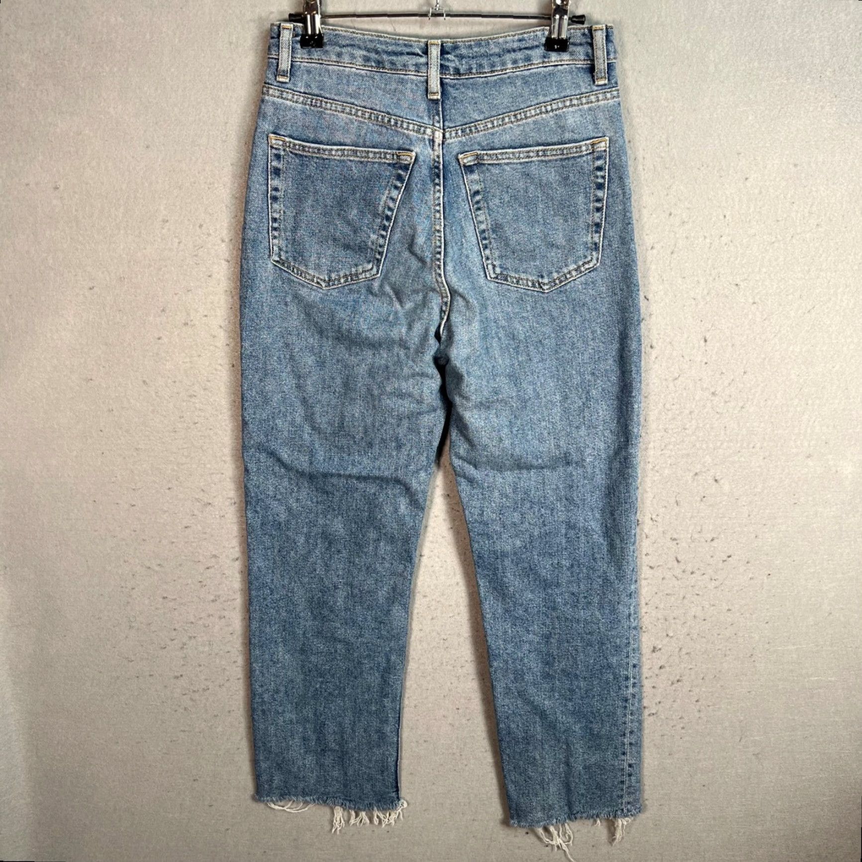 Topshop VINTAGE Topshop Moto High-Waisted Straight Leg Jeans 26 Blue Denim Frayed Hem Womens Size 26" / US 2 / IT 38 - 2 Thumbnail
