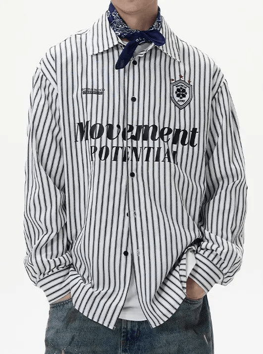 Blokecore retro movement striped button up shirt