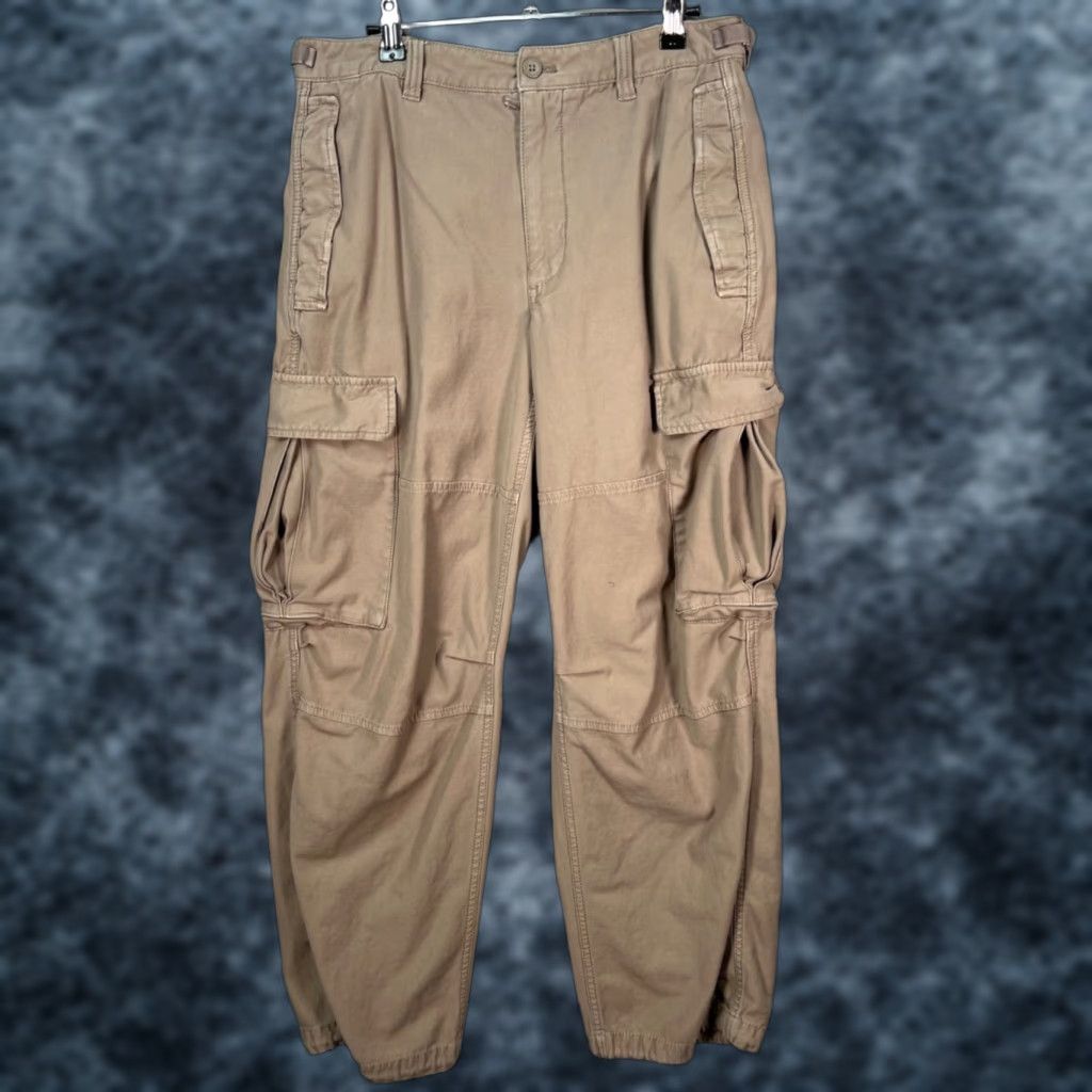 TNA TNA Womens Cargo Pants Khaki 100% Cotton Size 10 Relaxed Fit Elastic Hem Size 32" / US 10 / IT 46 - 1 Thumbnail