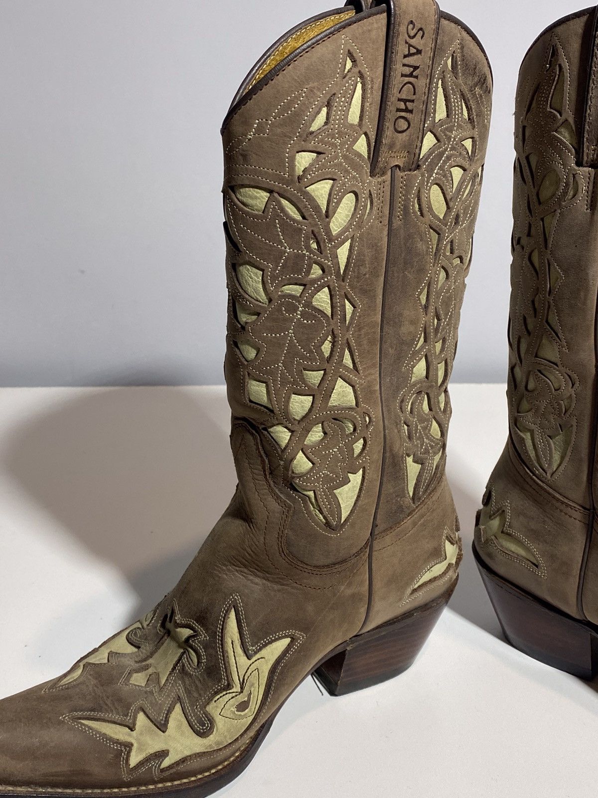 Genuine Leather × Vintage Vintage 00s Leather Cowboy Boots y2k Sancho Western Rodeo Size US 7 / IT 37 - 15 Thumbnail