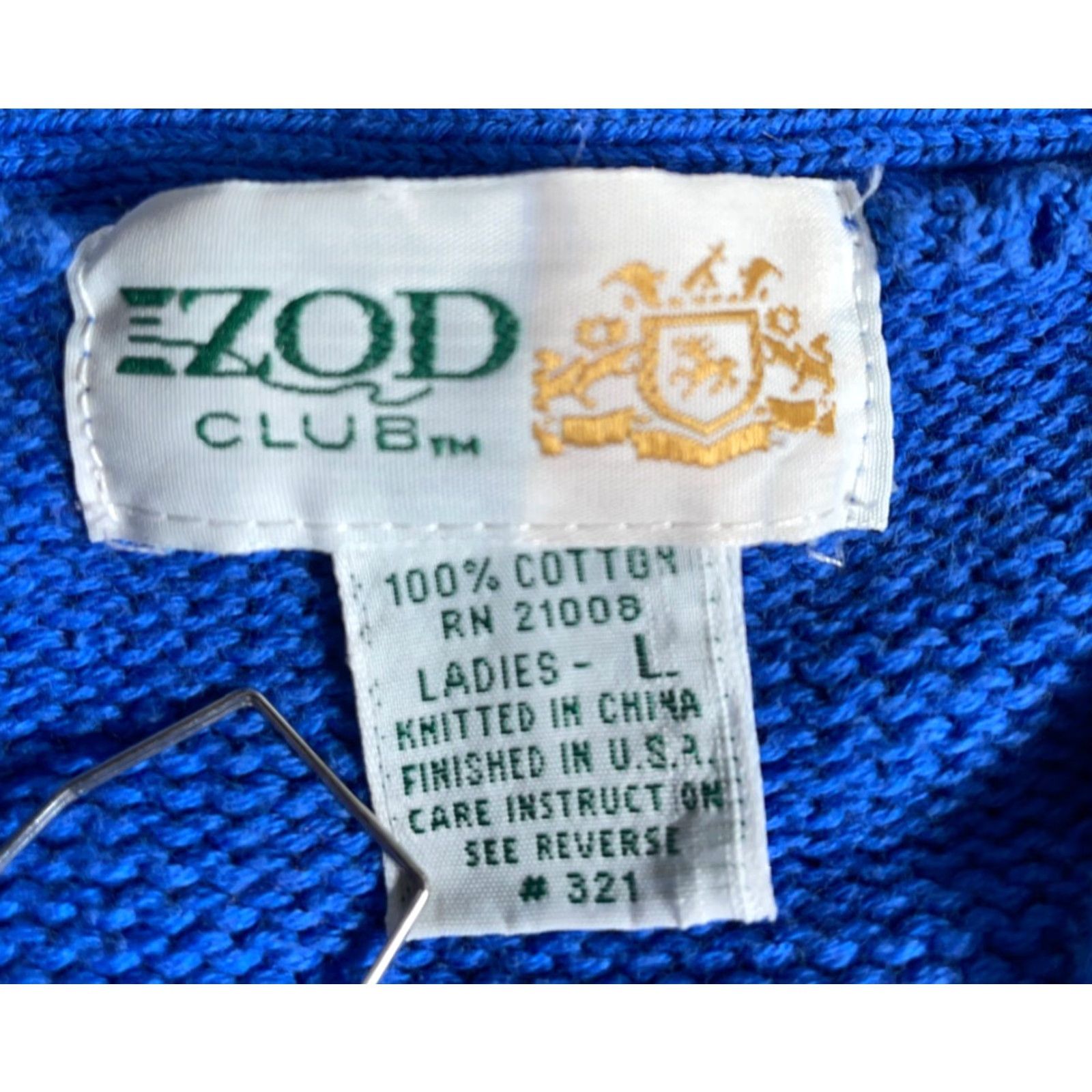 Izod VINTAGE Izod Club Sweater Women's L Blue White Striped V-Neck 100% Cotton Knit Pullover Casual 90s Hipster Retro Womens Size L / US 10 / IT 46 - 3 Thumbnail