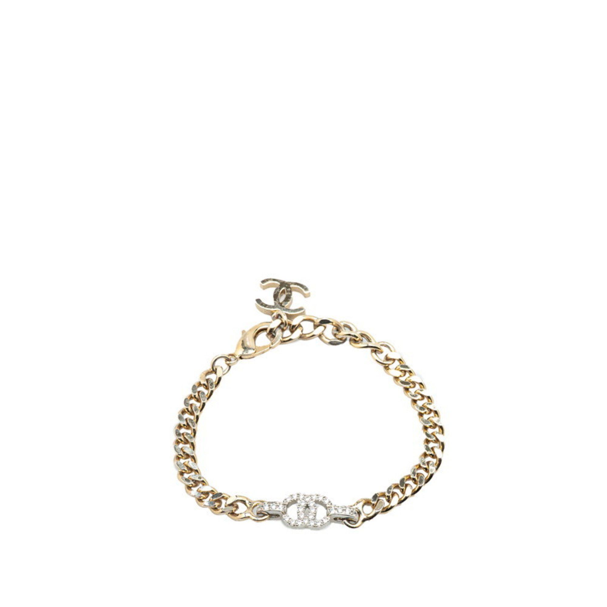 Chanel Chanel Coco Mark Rhinestone Chain Bracelet in Silver Metal for Women Size ONE SIZE - 1 Thumbnail