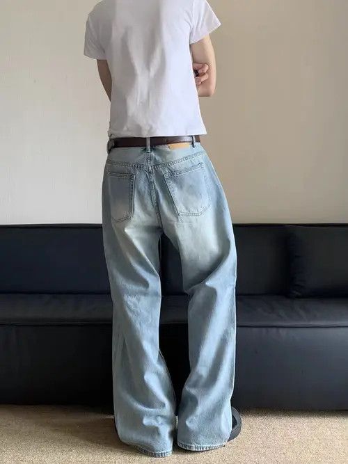 Jean Washed blue distressed baggy jeans Size US 30 / EU 46 - 4 Thumbnail