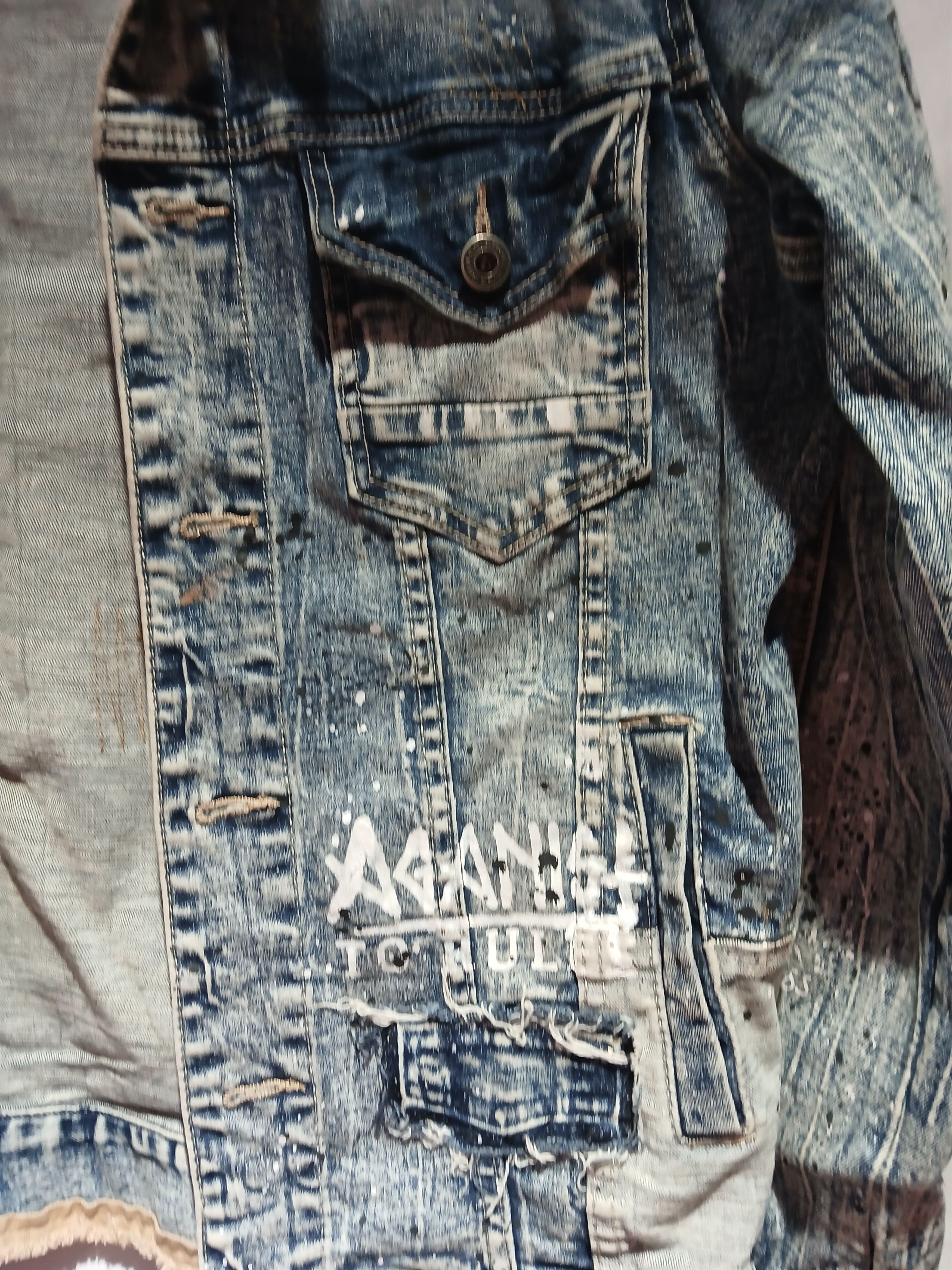 Smoke rise men's distressed denim jacket size medium