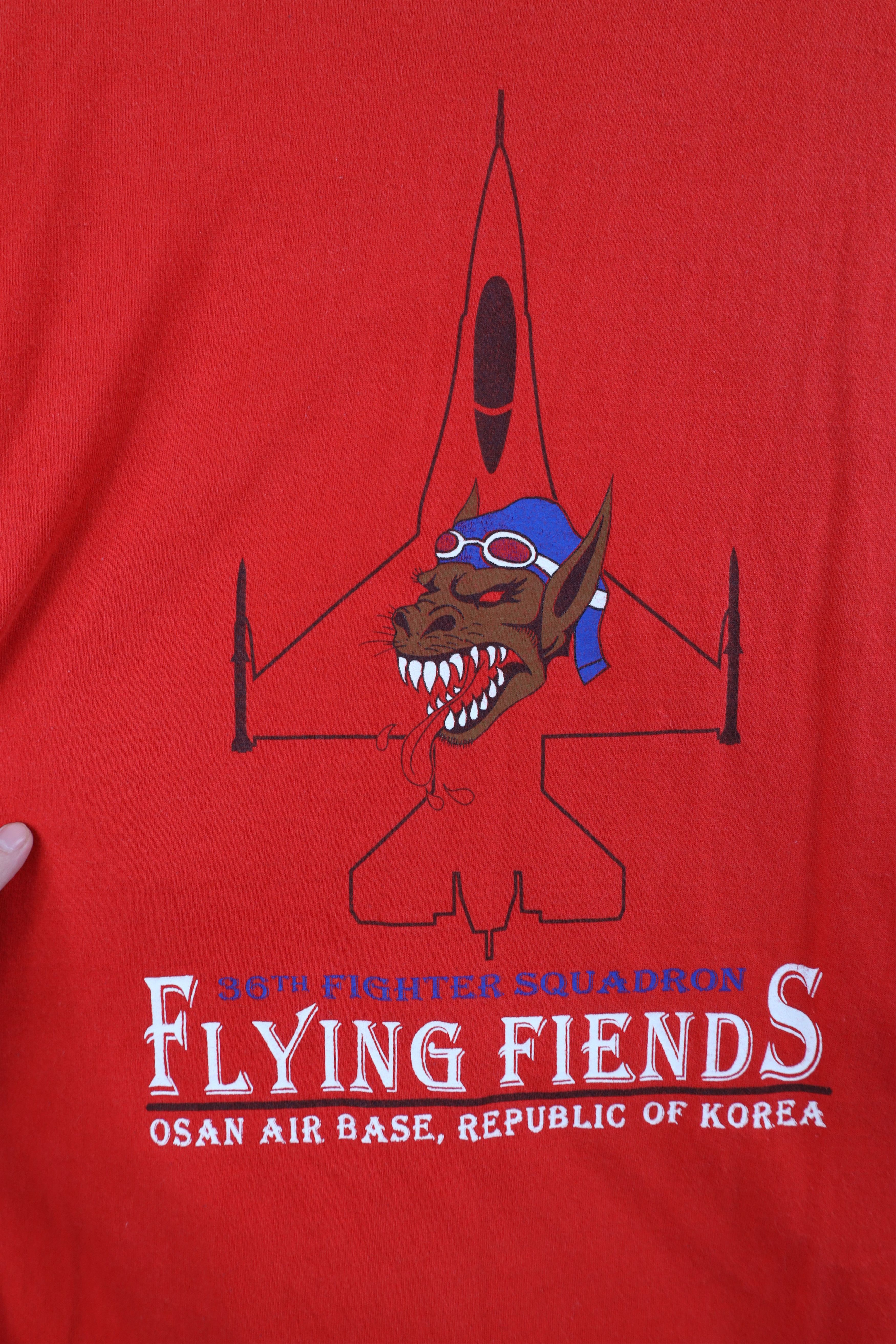 Vintage Vintage 90s 36th Fighter Squadron Korea T-Shirt Red USA Size US XL / EU 56 / 4 - 11 Thumbnail