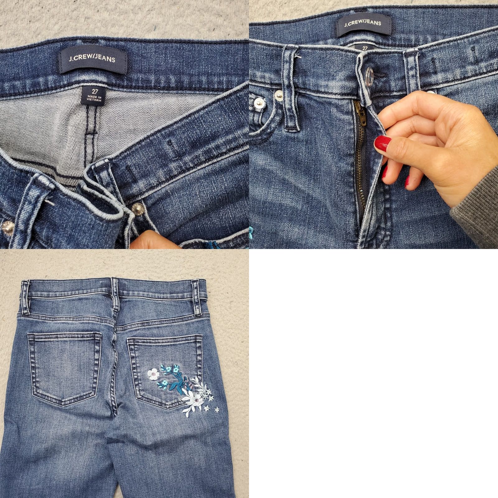 J.Crew J.Crew Womens Jeans Cropped Floral Embroidered Blue Denim 27 Inseam 24.75" Raw Hem Straight Leg Size 27" / US 4 / IT 40 - 8 Thumbnail