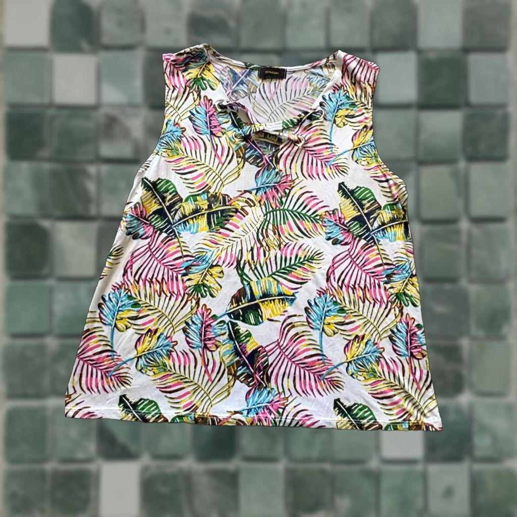 Pinko Espresso Blouse Top Womens M Pink Sleeveless Foliage Leaf Pattern Tropical Slimming Multicolor Butterfly Flutter Sleeve Size M / US 6-8 / IT 42-44 - 1 Thumbnail