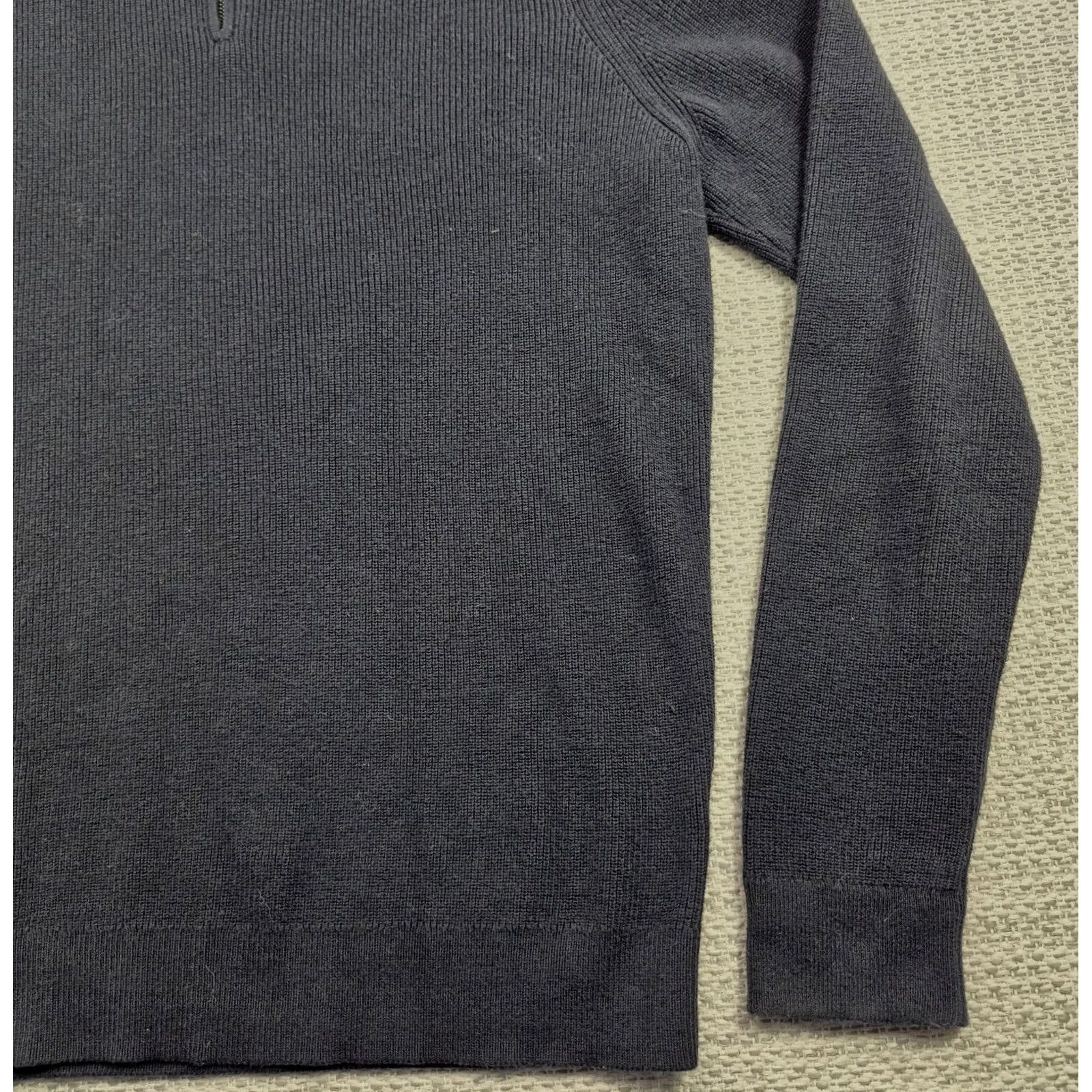 Nordstrom Nordstrom Mens Large Black Cotton Cashmere 1/4 Zip Mock Neck Pullover Sweater Size US L / EU 52-54 / 3 - 2 Thumbnail