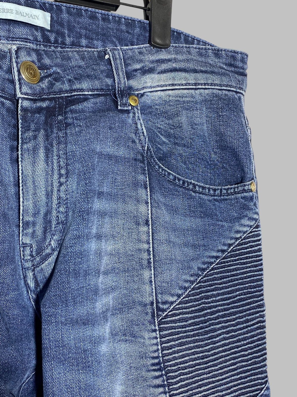 Pierre Balmain 🔥 PIERRE BALMAIN MOTO BIKER DENIM Y2K RARE DISTRESSED JEANS Size US 34 / EU 50 - 6 Thumbnail