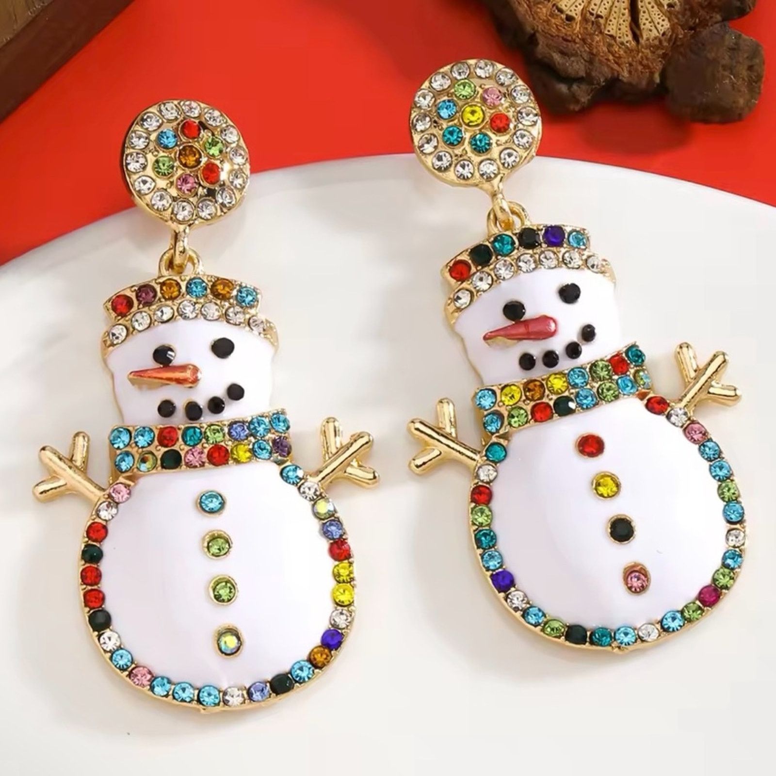 Other Christmas Cute Snowman Earrings,Enamel Rhinestone Cartoon Size ONE SIZE - 1 Thumbnail