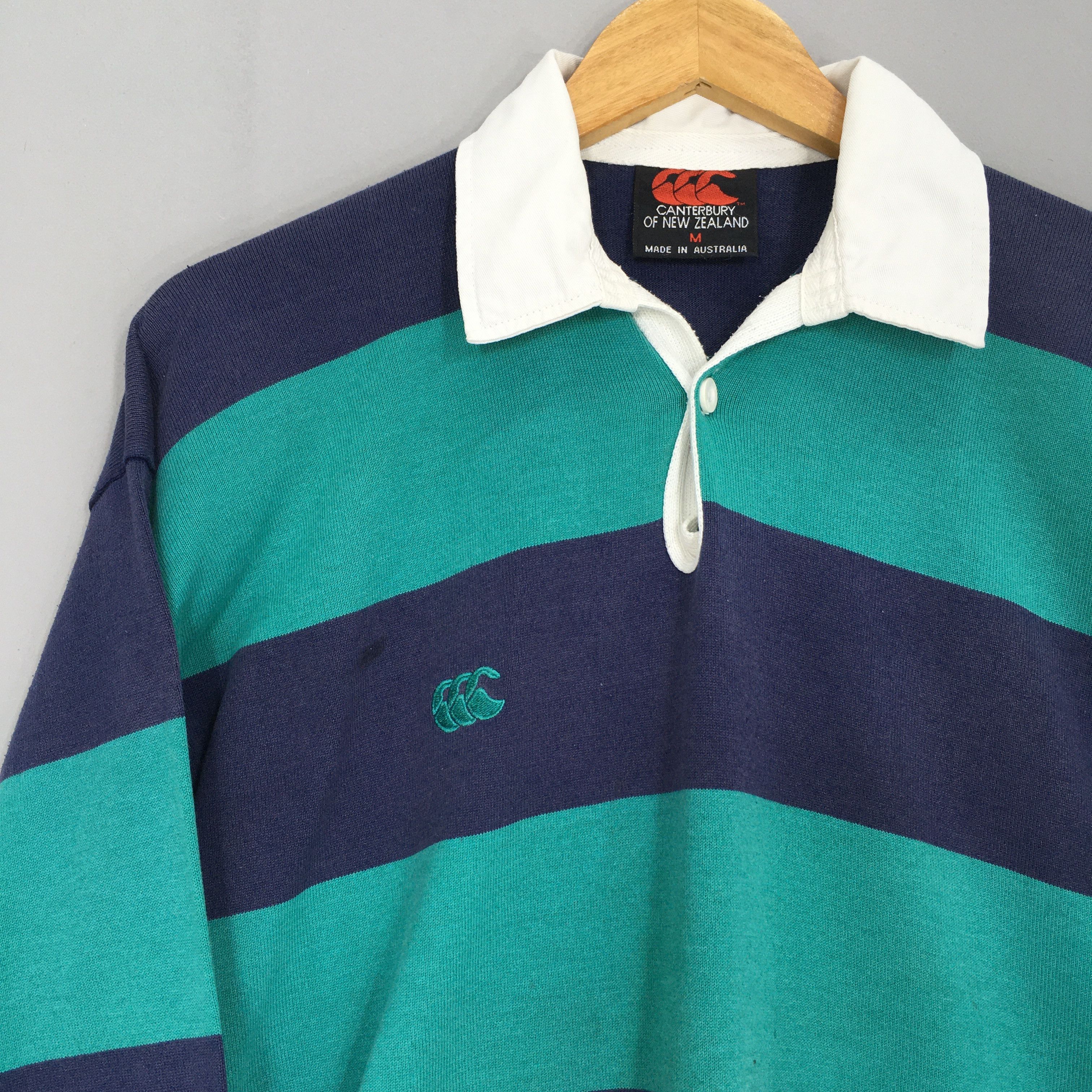 Canterbury of New Zealand 90s Canterbury Rugby Shirt M Blue Green Stripes CCC Polo Size US M / EU 48-50 / 2 - 2 Thumbnail