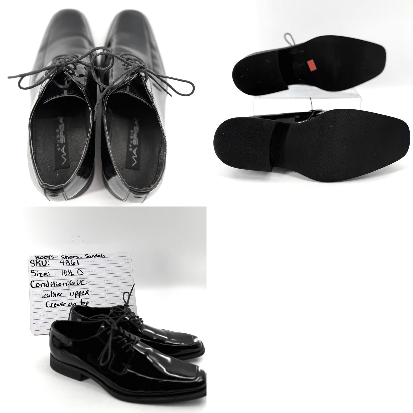 Vintage Studio Via Spiga Mens Laconi Oxford D Dress Patent Leather Black 10.5 D Square Toe Formal Shoes Size US 11 / EU 44 - 8 Thumbnail