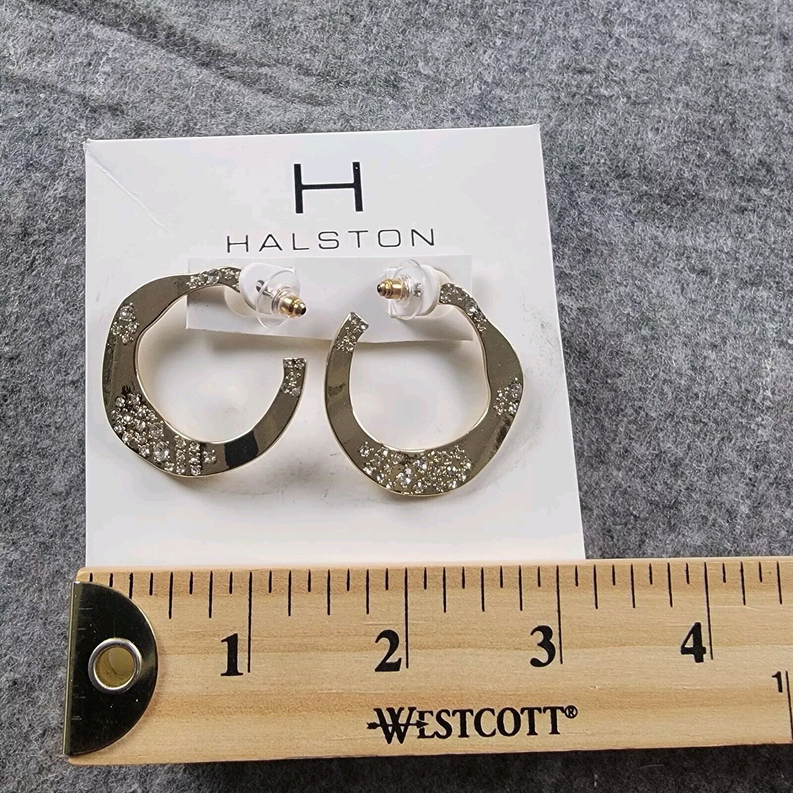 Halston H Halston Golden Hoop Earrings With White Crystals Size ONE SIZE - 5 Thumbnail