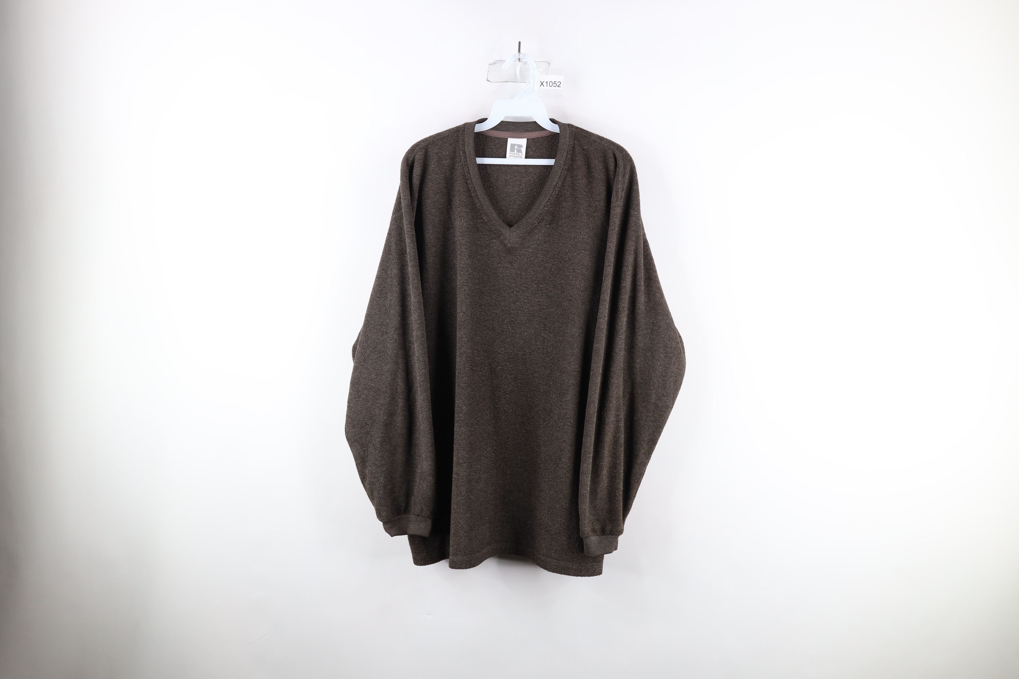 Russell Athletic Vintage 90s Russell Athletic Fleece V-Neck Sweatshirt Brown Size US L / EU 52-54 / 3 - 1 Thumbnail