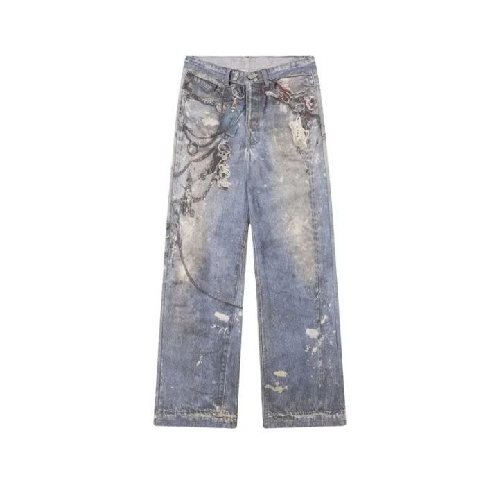 Jean Chain Printed Baggy Jeans Size US 33 - 3 Thumbnail