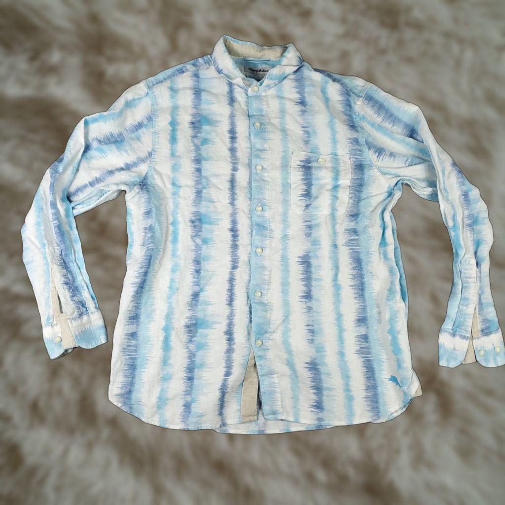 Tommy Bahama Tommy Bahama Shirt Mens Large Blue Striped Linen Blend Button-Up Long Sleeve Shirt Global Classic Casual Vintage-Free Size US L / EU 52-54 / 3 - 1 Thumbnail