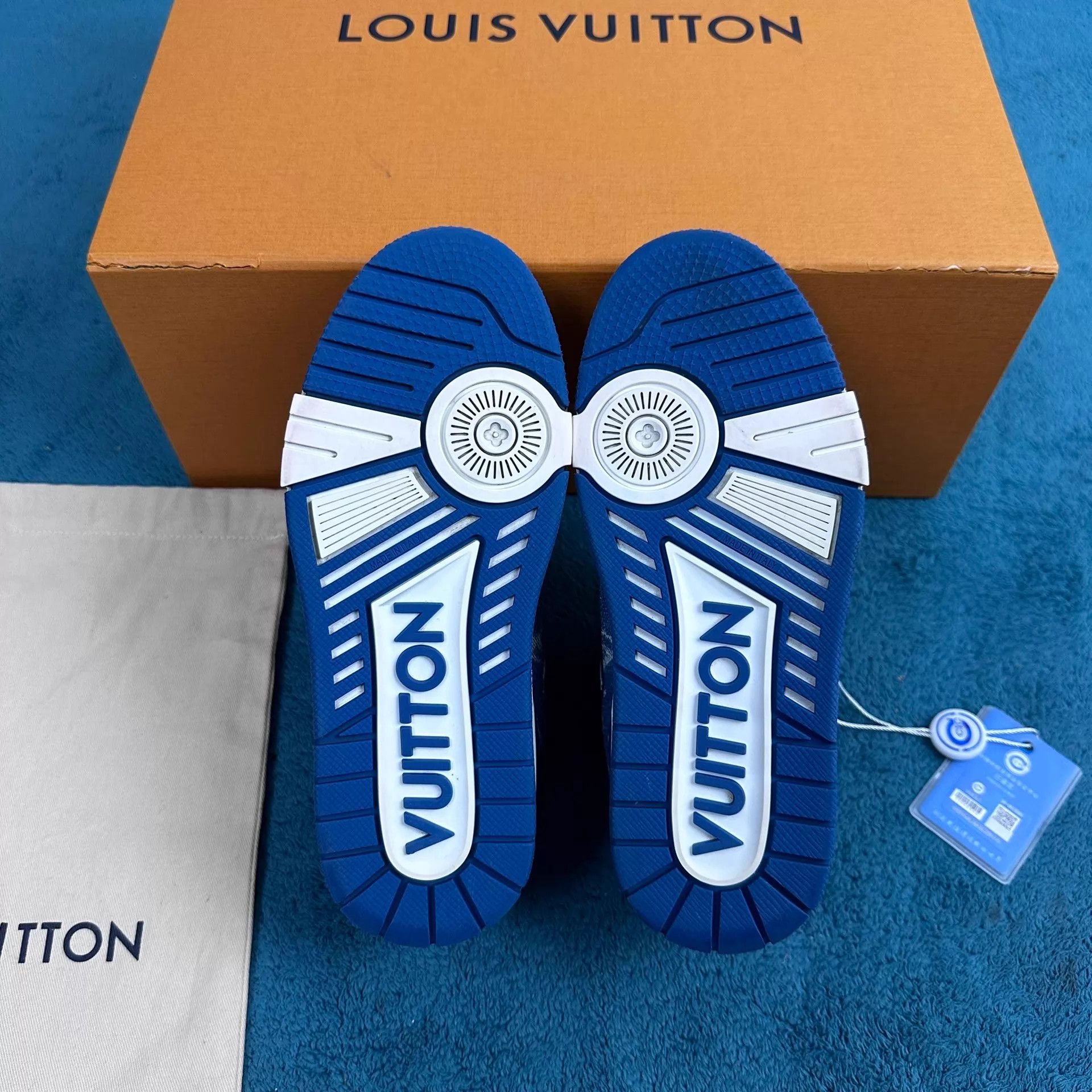 Louis Vuitton LV Trainer White Blue Denim Full Print 35.5 Size US 5 / IT 35 - 5 Thumbnail