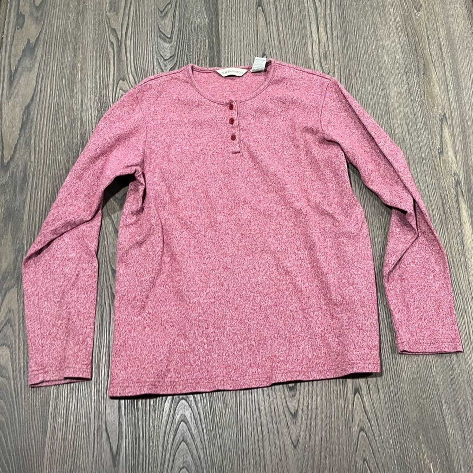 G.H. Bass & Co. GH Bass Heathered Pink Knit Long Sleeve Henley Shirt Size S Size S / US 4 / IT 40 - 1 Thumbnail