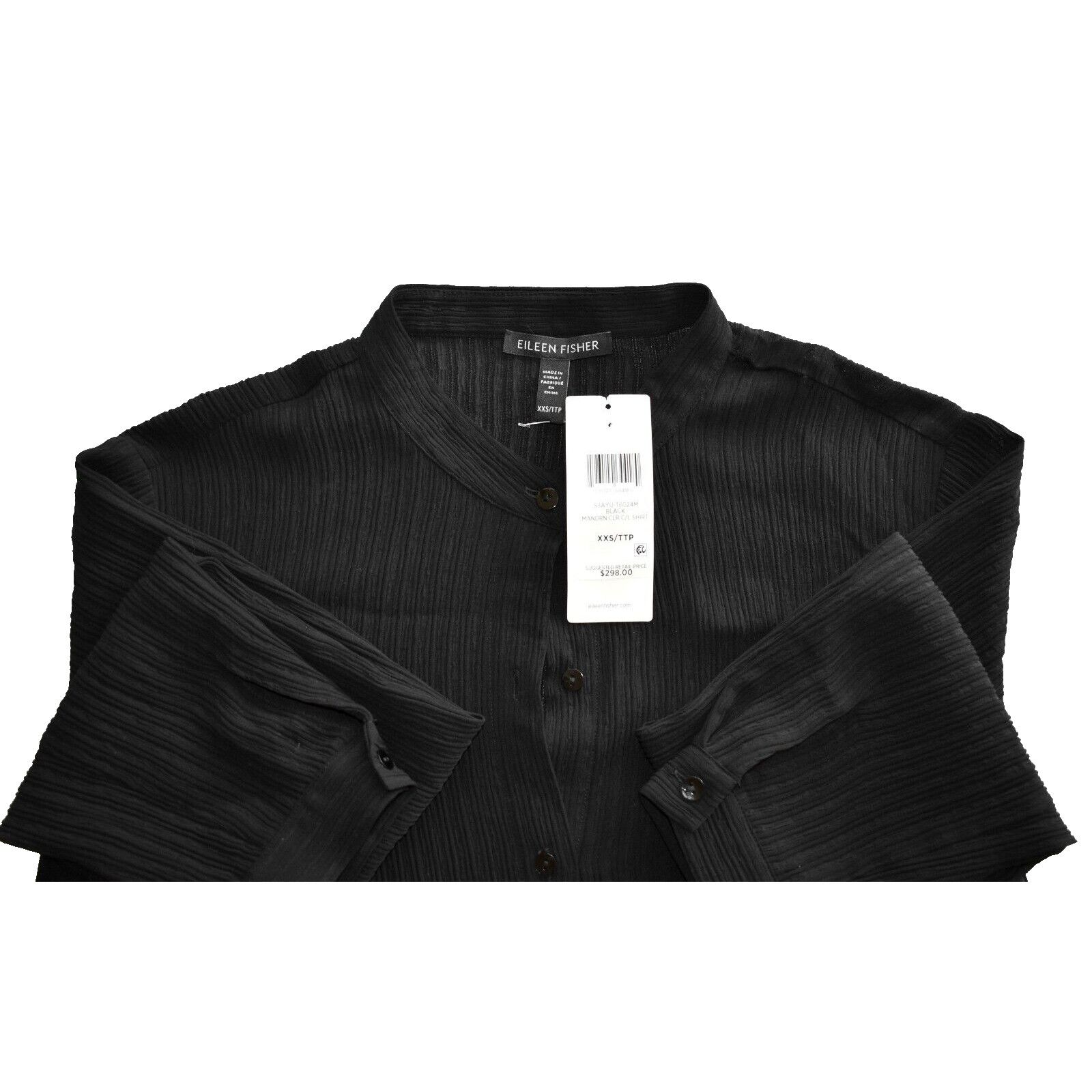 Eileen Fisher NWT EILEEN FISHER Black Silk Mandarin Collar Shirt Dress XXS Size XS / US 0-2 / IT 36-38 - 3 Thumbnail