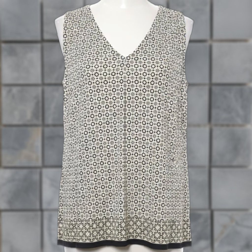 Vintage Max Studio Blouse Womens L Blue Yellow Sleeveless Cowl Neck Bohemian Geometric Stripe Pattern Regular Womens Size L / US 10 / IT 46 - 1 Thumbnail