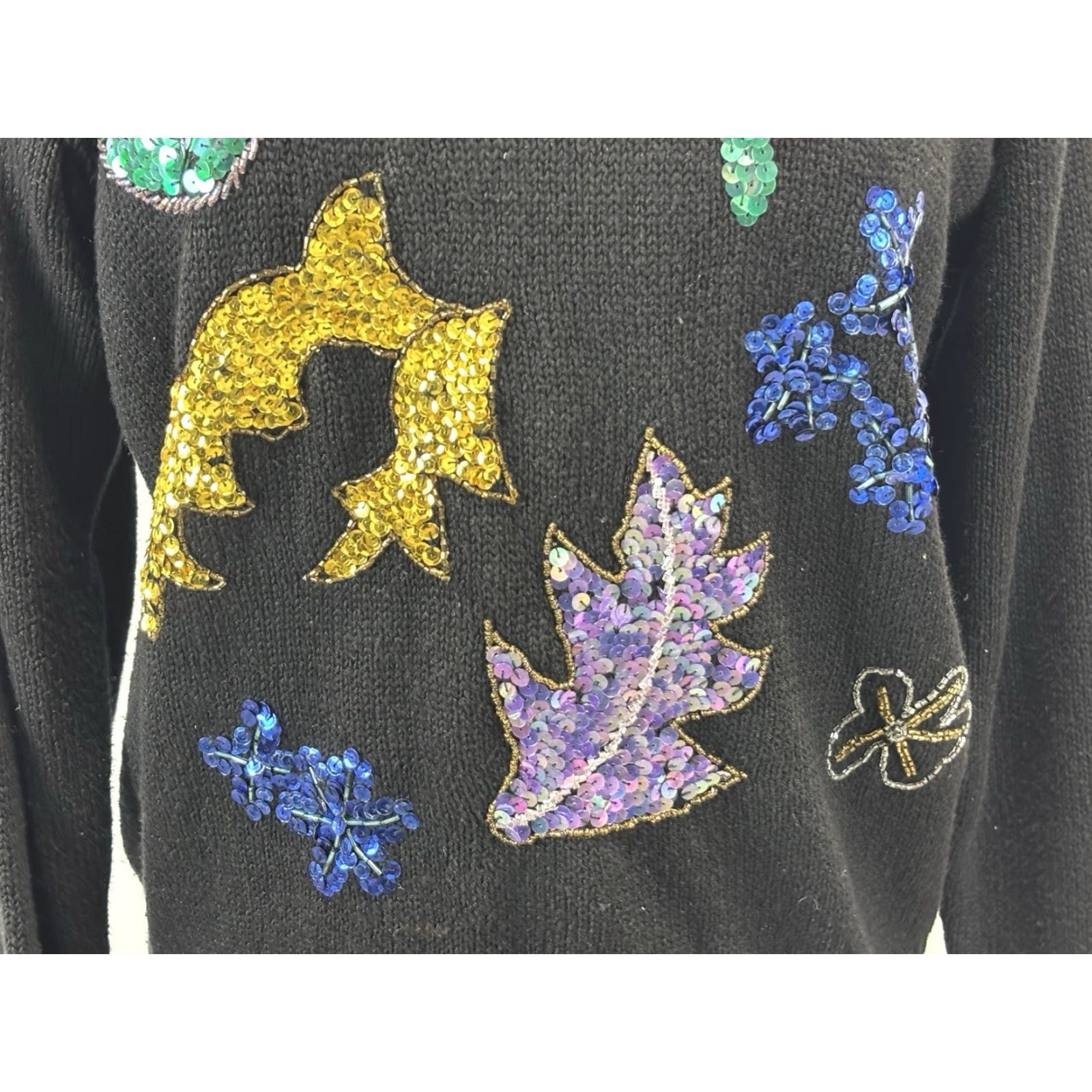Vintage VINTAGE Work In Progress Sweater Shirt Women’s M Black Sequin 90s Floral Knit Ramie Blend Size M / US 6-8 / IT 42-44 - 6 Thumbnail