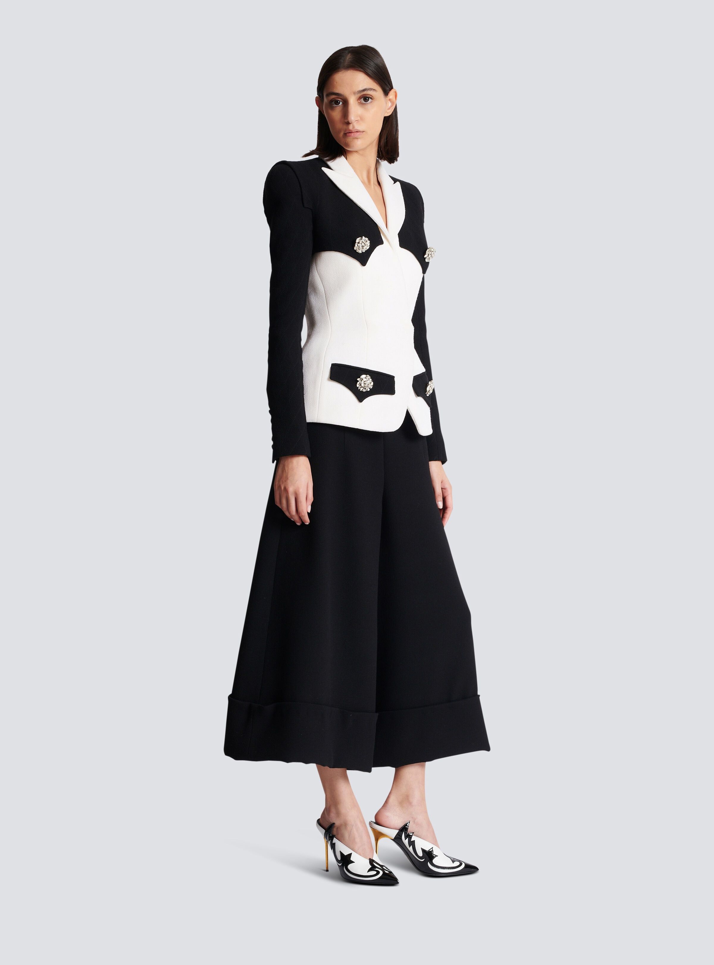 Balmain o1s1wg110825 Double Crepe Jacket in Black/White Size S / US 4 / IT 40 - 3 Thumbnail