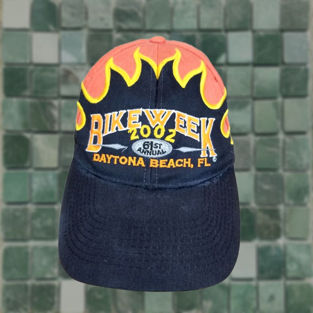 Vintage VINTAGE 2002 BIKE WEEK DAYTONA BEACH FLORIDA FLAME MOTOTCYCLE EVENT HAT CAP Mens One Size Orange Baseball Cap GOOD CONDITION Size ONE SIZE - 1 Thumbnail