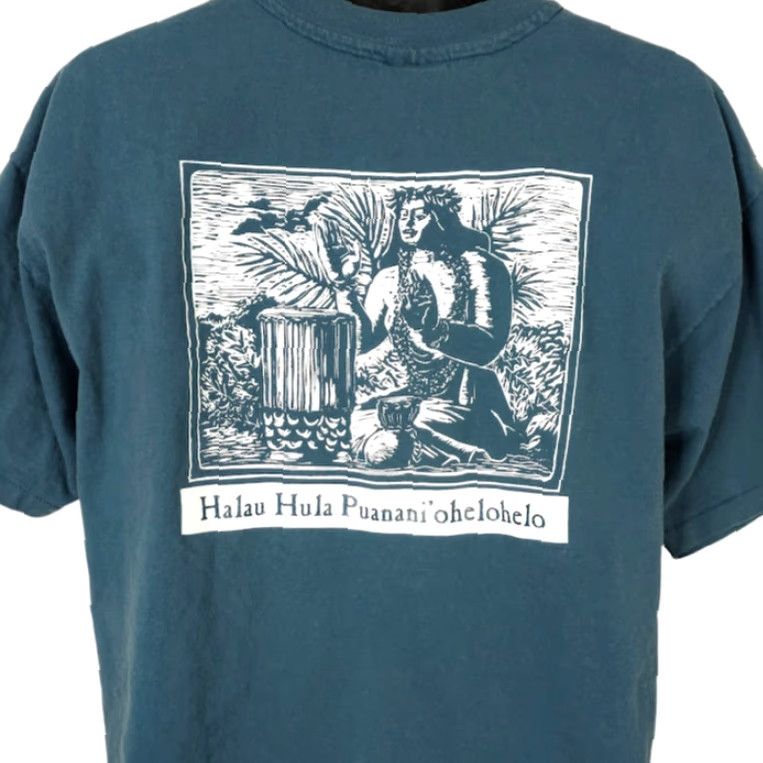 Hanes VINTAGE Halau Hula Puanani'ohelohelo T Shirt Mens XL Blue 90s Hawaiian Surfboard T-Shirt Hanes Size US XL / EU 56 / 4 - 4 Thumbnail