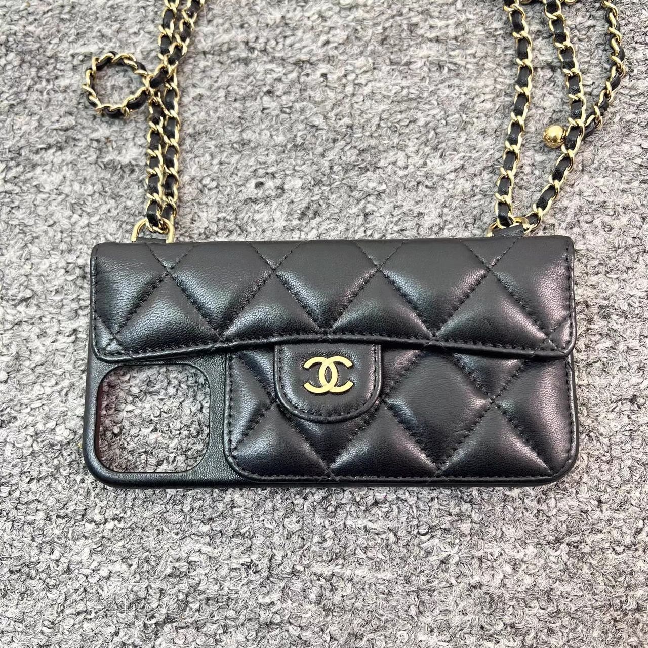 Chanel Chanel Black Lambskin Gold Ball Chain Phone Case K12 Size ONE SIZE - 3 Thumbnail