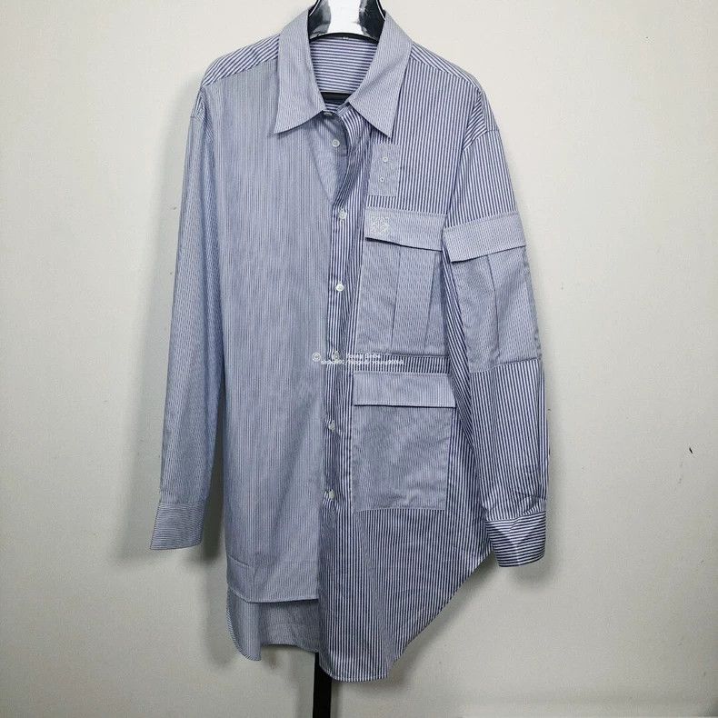 Loewe LOEWE Blue and white striped work pocket long sleeve shirt Size US XL / EU 56 / 4 - 6 Thumbnail