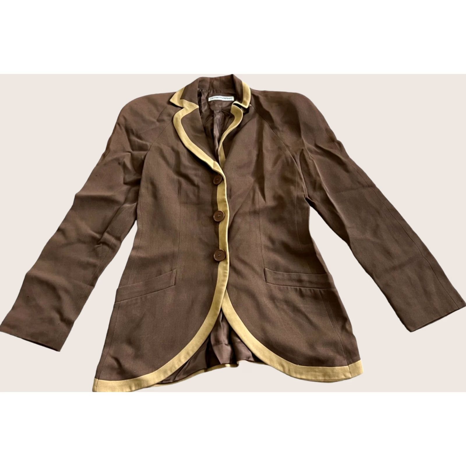 Emporio Armani Emporio Armani Blazer Brown 40 Long Sleeve 3-Front Button V-Neck Womens Shirt Jacket Italy Size S / US 4 / IT 40 - 1 Thumbnail