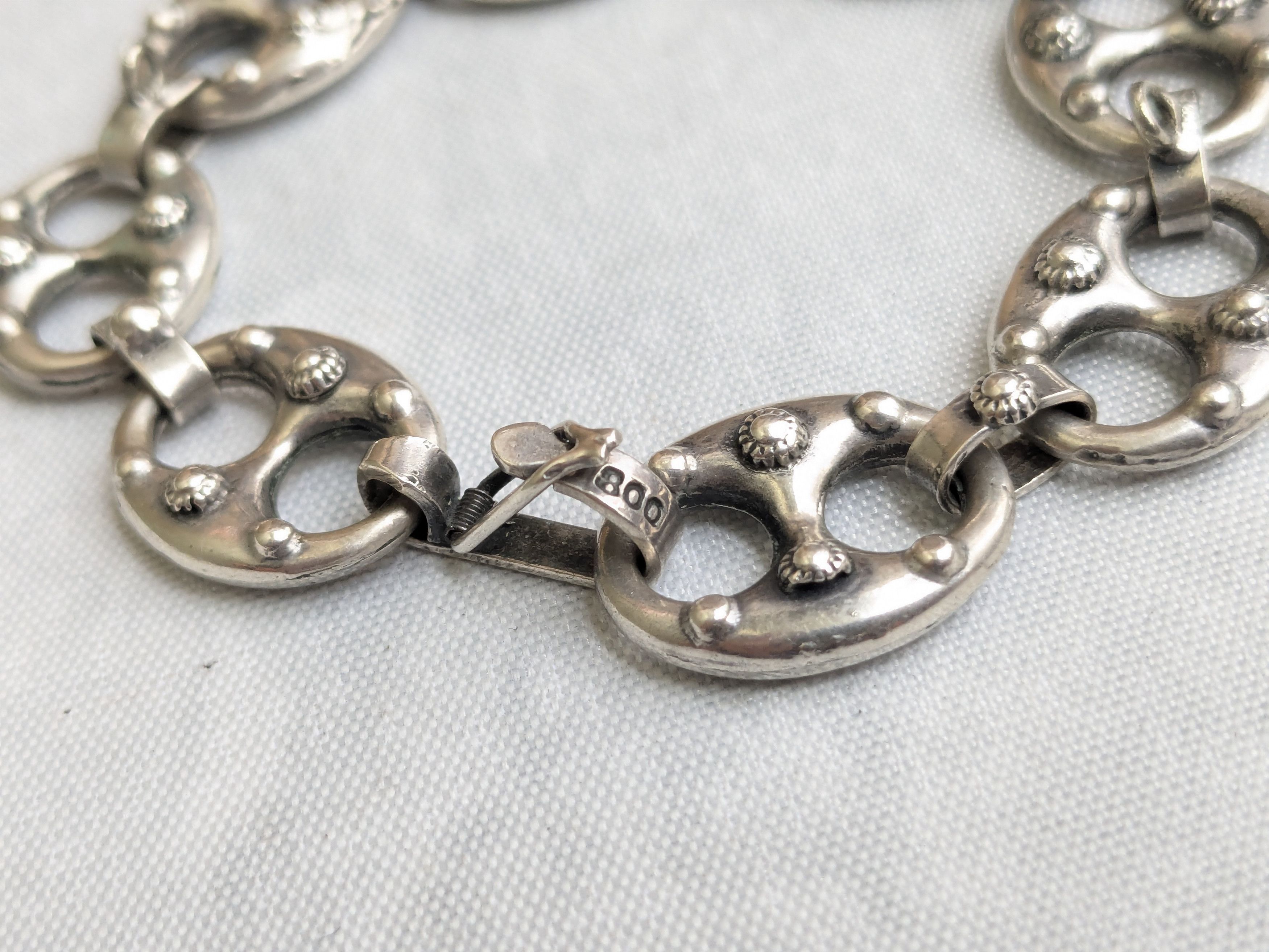 Jewelry .800 Silver Bracelet Anchor Mariner Puffy Hollow 7.25" Size ONE SIZE - 5 Thumbnail