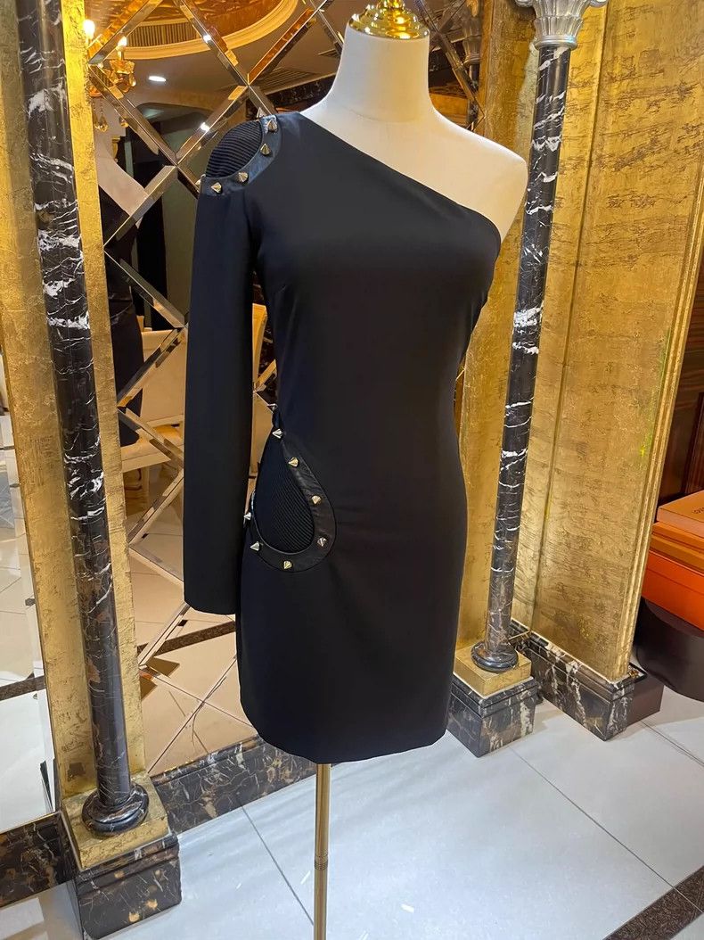 Versace Versace Heavy leather studded one-shoulder dress Size M / US 6-8 / IT 42-44 - 1 Thumbnail
