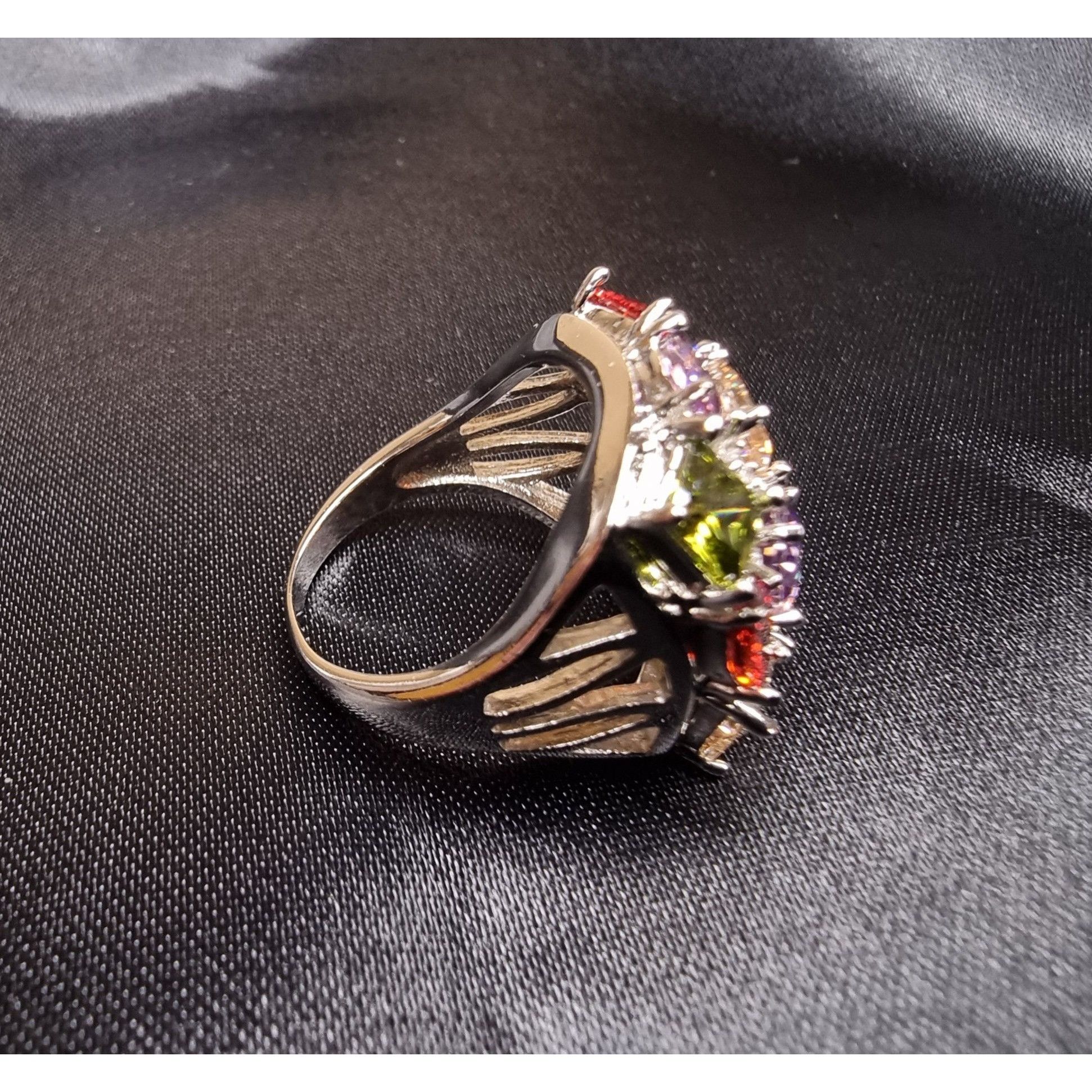 Other Multi-Gemstone Silver Color Statement Ring With Square & Ova Size ONE SIZE - 4 Thumbnail