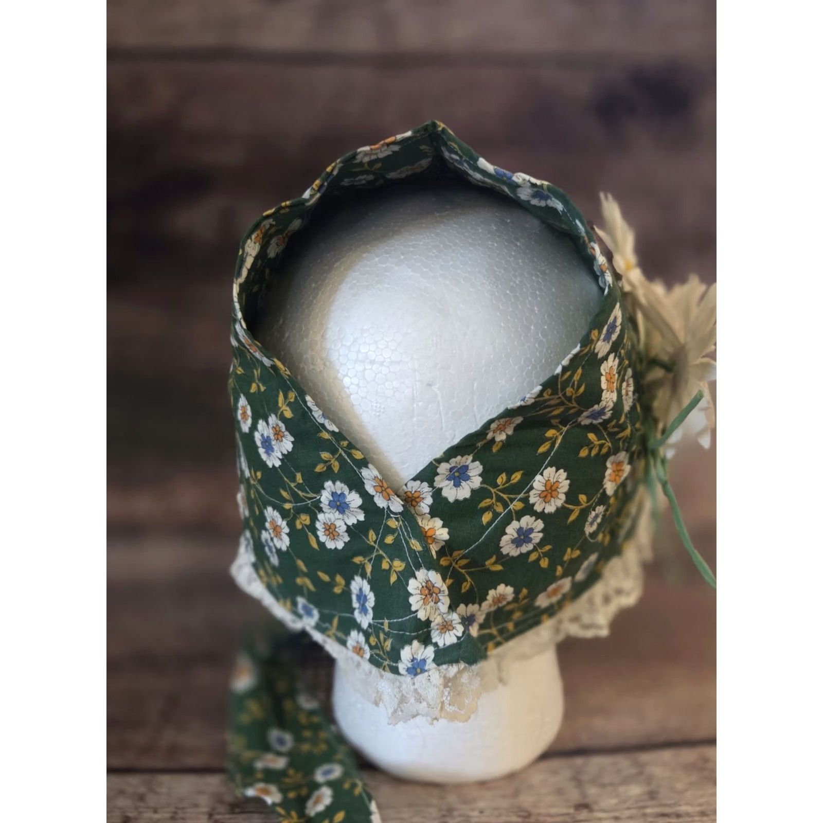 Vintage Vintage Handmade Hat Bonnet Lace Trim Flowers Floral Sun Prairie Size ONE SIZE - 5 Thumbnail