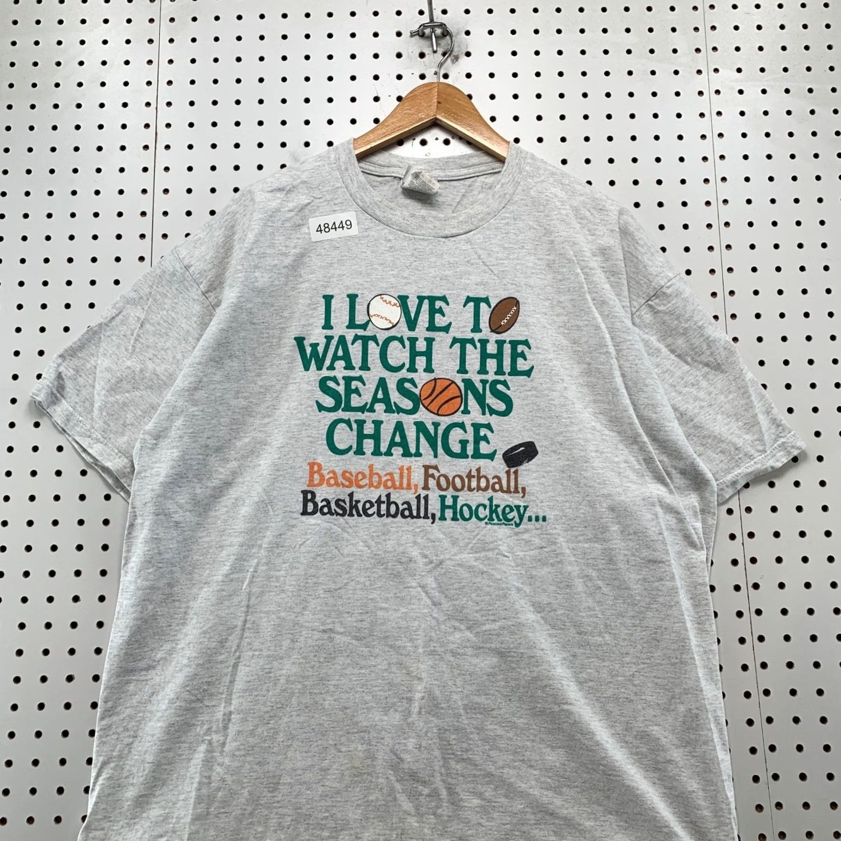 Jerzees VINTAGE Funny Sports T Shirt Mens XL Grey 90s Seasons Change Single Stitch USA Size US XL / EU 56 / 4 - 4 Thumbnail