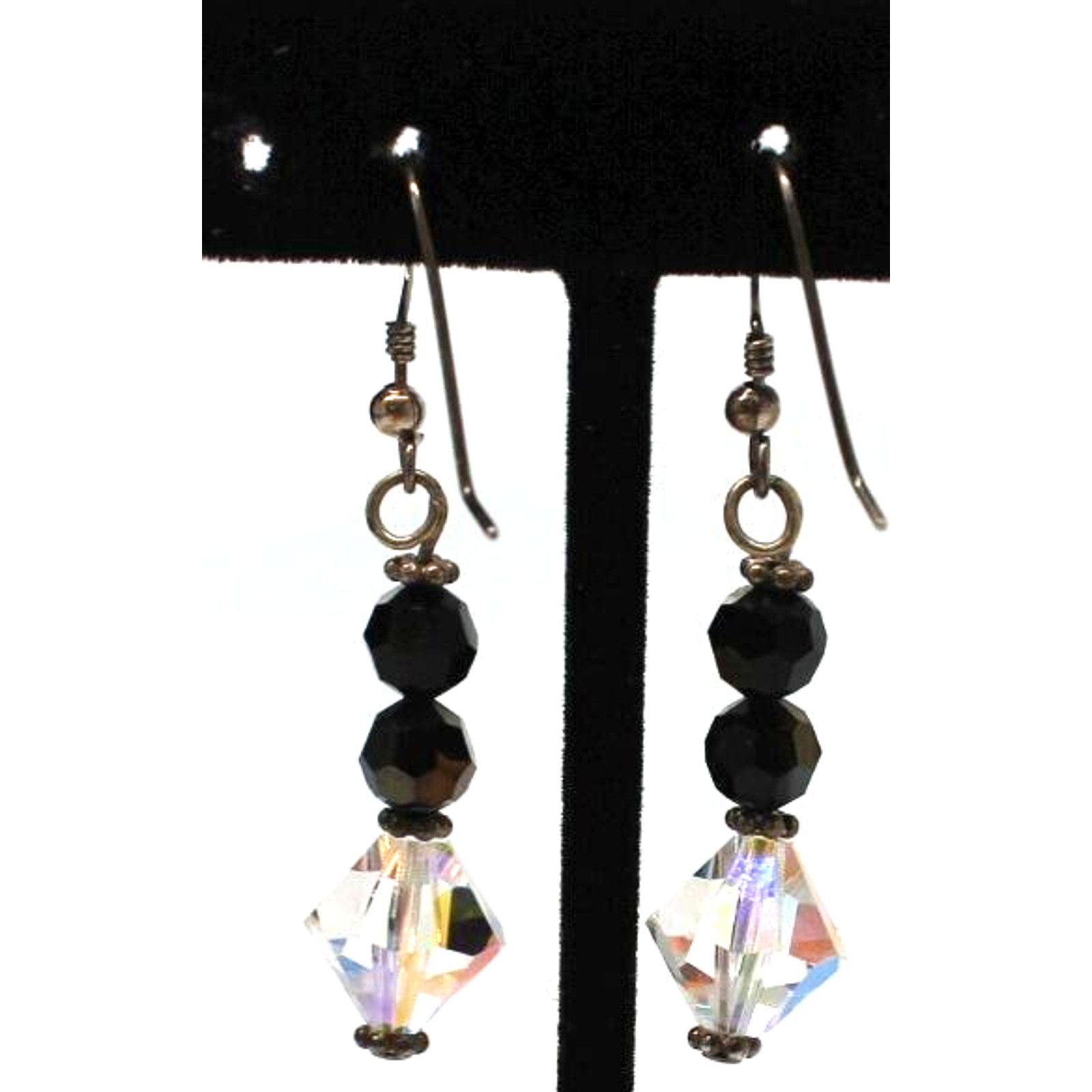 Other Aurora Borealis Black Glass Bead Earrings • Hook • 3" Drop Size ONE SIZE - 2 Thumbnail
