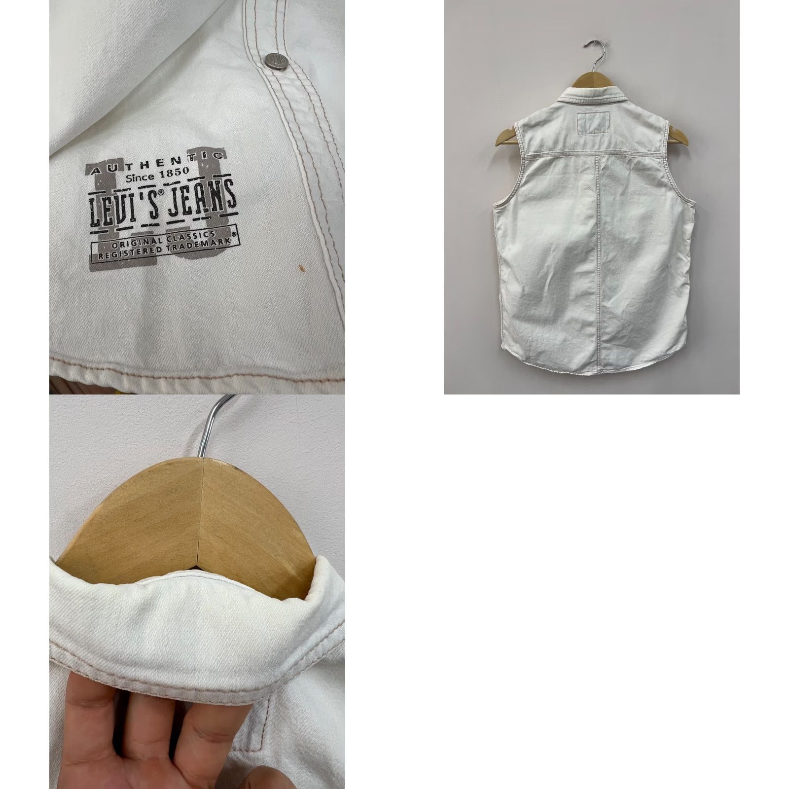 Levi's Levis Denim Jacket Womens M White Vintage Trucker Jacket, Denim, Button Snap Zip Closure, Casual, 90s Decade, Womens Size M / US 6-8 / IT 42-44 - 8 Thumbnail
