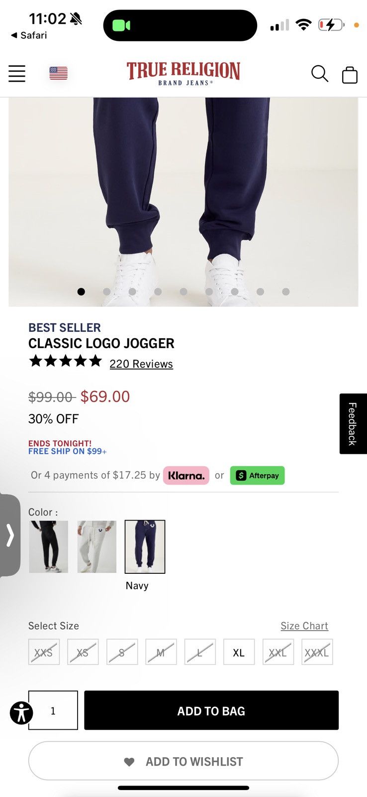 True Religion navy joggers with white drawstrings
