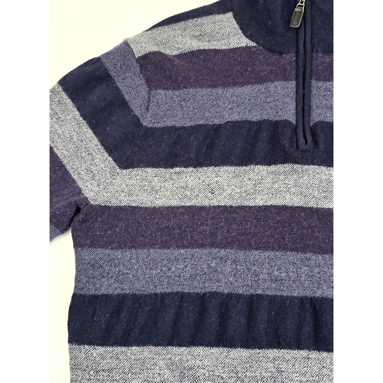 Jos. A. Bank Jos A Bank Sweater Women XL Blue Stripe Merino Wool Mock Neck 1/4 Zip Pullover Size XL / US 12-14 / IT 48-50 - 4 Thumbnail