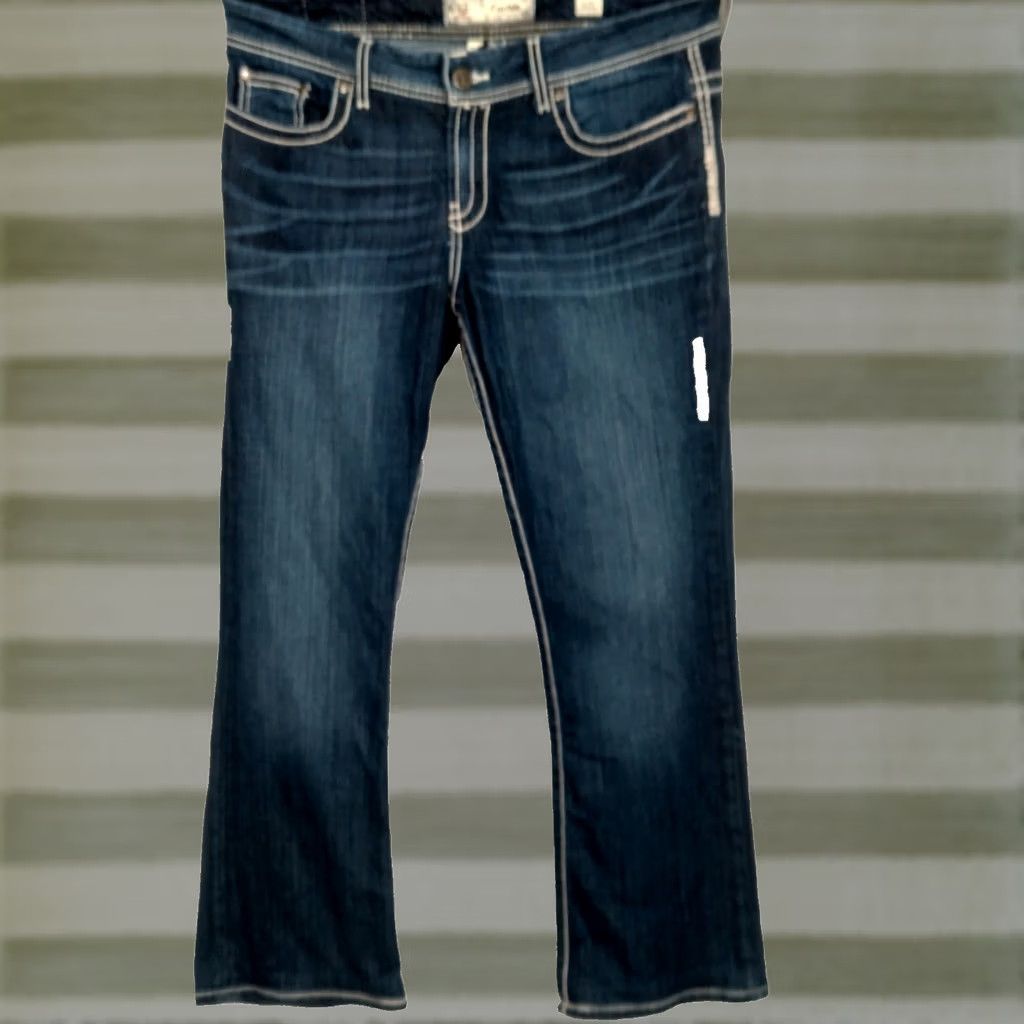 BKE BKE Jeans Woman 32L Denim Bootcut Regular 5-Pocket Blue Whiskering White Stitching Dark Wash Distressed look - Buckle Bke Payton Size 24" / US 00 / IT 34 - 1 Thumbnail