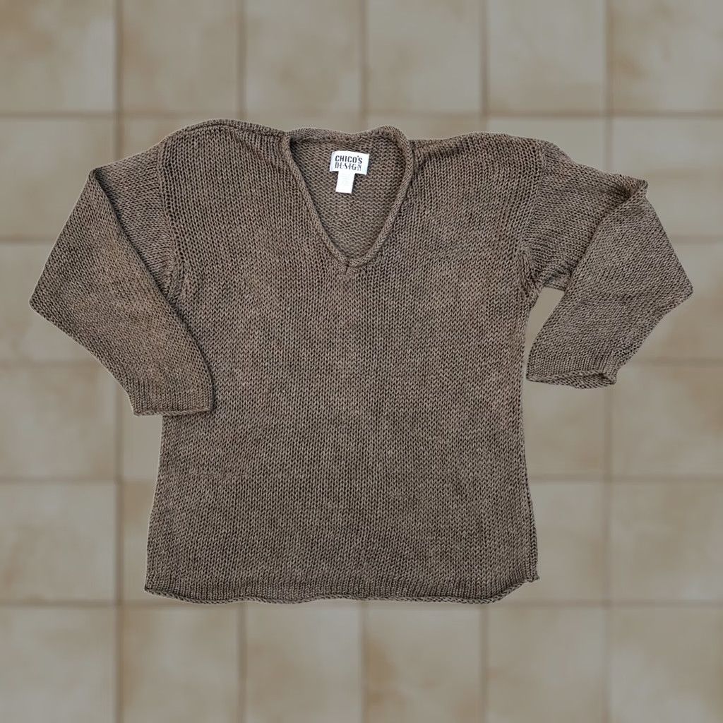 Vintage CHICO'S DESIGN Knit Pullover Sweater Women's 2 Linen Blend Brown Long Sleeve Pullover Knit Sweatshirt Cable-Knit Size XS / US 0-2 / IT 36-38 - 1 Thumbnail