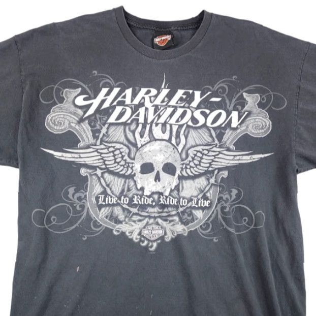 Harley Davidson VINTAGE Harley-Davidson T Shirt Mens XL Black Cotton Crew Neck Short Sleeve Double-Sided 2000s Y2K Twin Cities Blaine Minnesota GPS? Size US XL / EU 56 / 4 - 2 Thumbnail