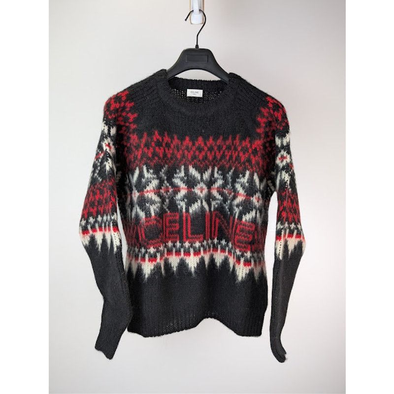 Celine o1rshd1 Boxy Crew Neck Sweater in Snowflake Jacquard Wool Size US S / EU 44-46 / 1 - 1 Thumbnail