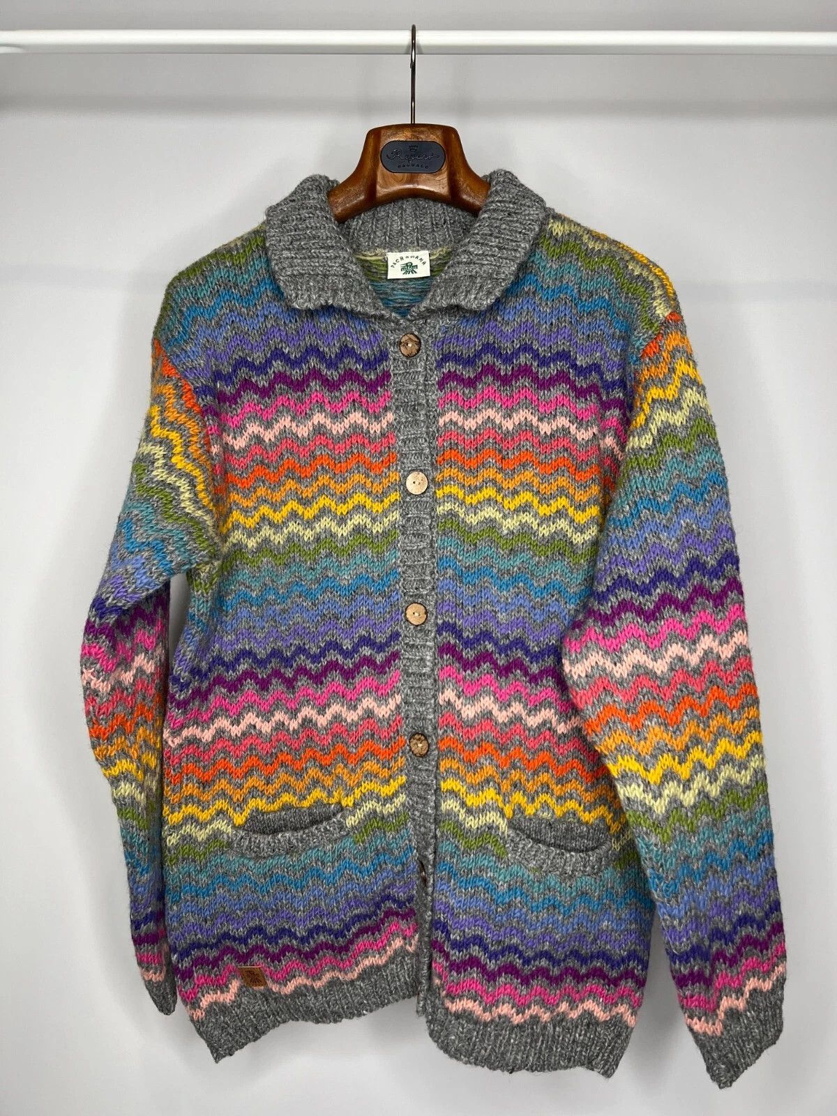 Pachamama London Striped Wool Hand-knit Button Cardigan